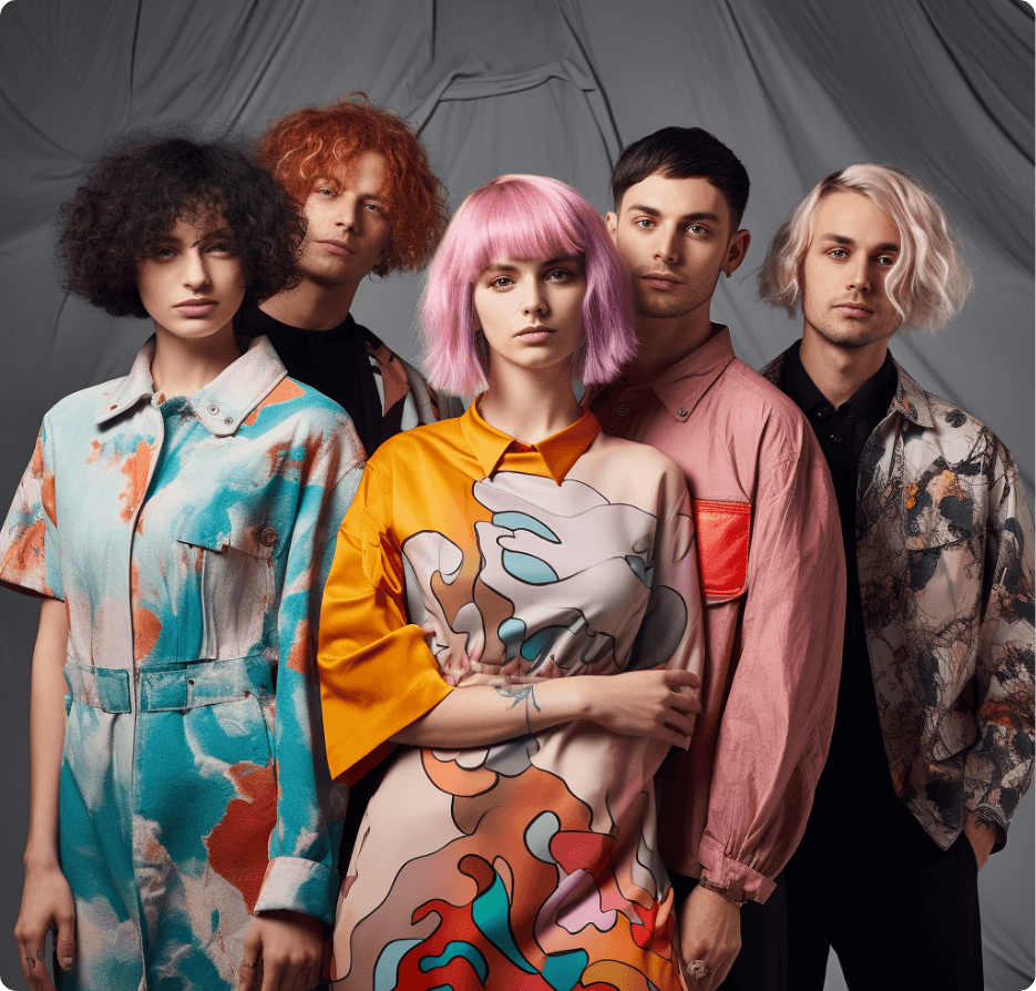 A group of young people in various bright colourful clothing